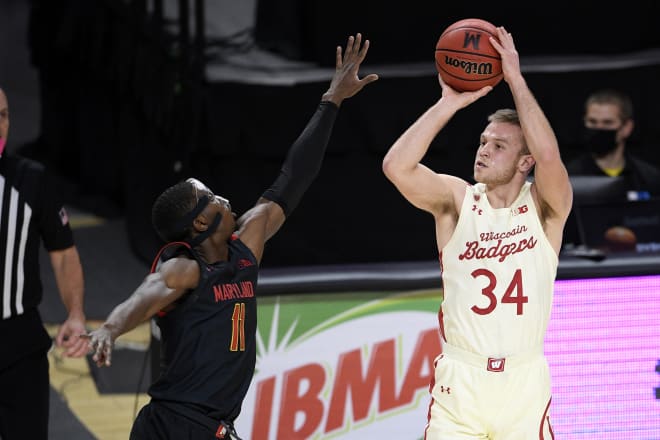 Brad Davison attempts a 3-point shot at Maryland. Badgers are shooting just 30.4 percent from the perimeter over the last eight games.