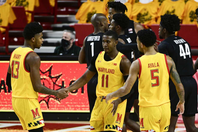 Hakim Hart (No. 13), Darryl Morsell (No. 11) and Eric Ayala (No. 5) all played key roles in Maryland's win over Michigan State.