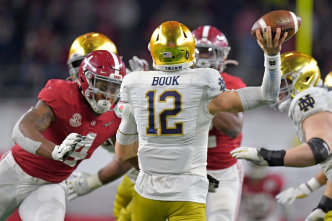 Notre Dame Fighting Irish football fifth-year senior quarterback Ian Book versus Alabama in the College Football Playoff 