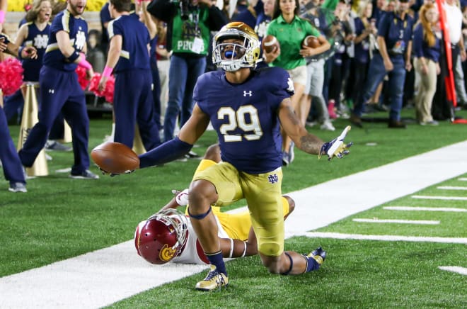 Kevin Stepherson celebrates his 23-yard touchdown catch against USC.