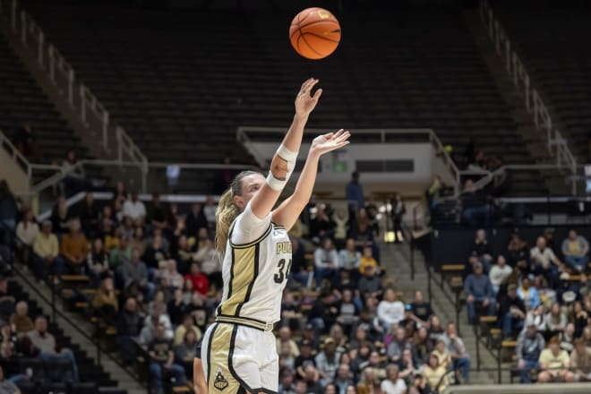 Purdue Boilermakers forward Caitlyn Harper (34) makes an outside shot during the NCAA women s basketball game against the Southern Jags, Sunday, Nov. 12, 2023, at Mackey Arena in West Lafayette, Ind. Purdue won 67-50.