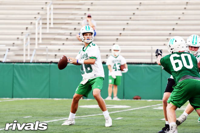 Arch Manning drops back to attempt a pass during the Newman spring game in 2019 (Sam Spiegelman, Rivals.com)