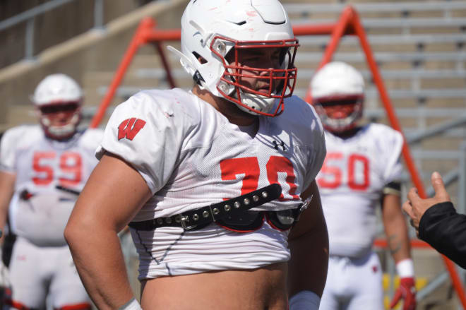 Fifth-year senior Josh Seltzner is expected to start at left guard for the Badgers. 