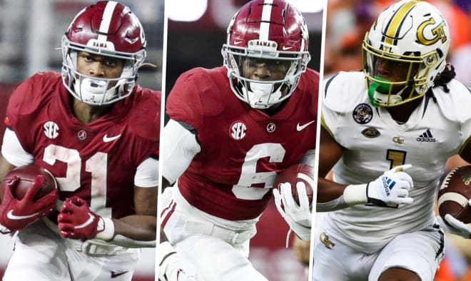 Jase McClellan, Trey Sanders, and Jahmyr Gibbs are pictured from left to right | USA Today Images 