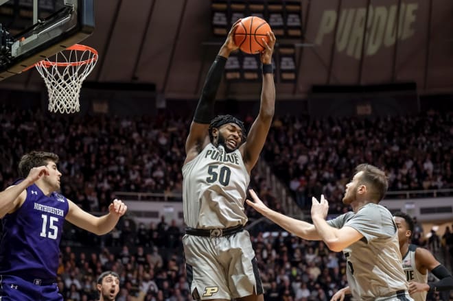 Trevion Williams' double-double helped propel Purdue to its comfortable win. Credit: @KrockPhoto