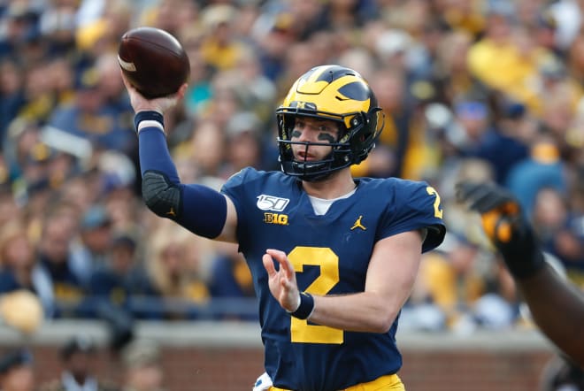 Michigan Wolverines football senior quarterback Shea Patterson rushed seven times for 25 yards against Iowa.
