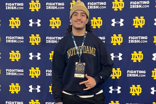 Tiki Hola, pictured above, is a 2026 defensive tackle who is ranked in the Rivals100. Hola visited Notre Dame last November and stars at a position of need for the Irish in the 2026 class.