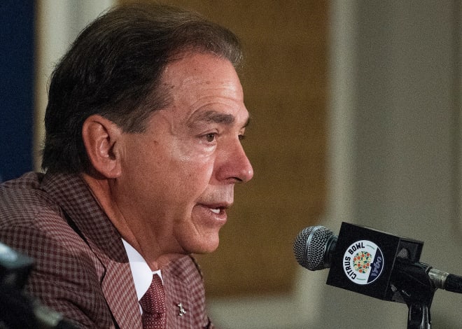 Alabama head coach Nick Saban during the Citrus Bowl coaches press conference in Orlando, Fla., on Tuesday December 31, 2019. Photo | Mickey Welsh / Advertiser, Montgomery Advertiser