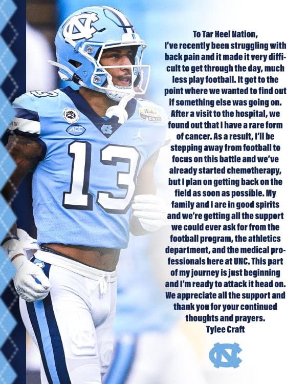 North Carolina UNC Tar Heels football WR wide receiver Tylee Craft ...