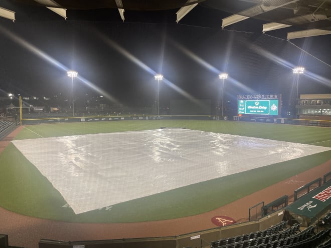 Arkansas and Vanderbilt played five and a half innings Saturday before bad weather moved into Fayetteville.