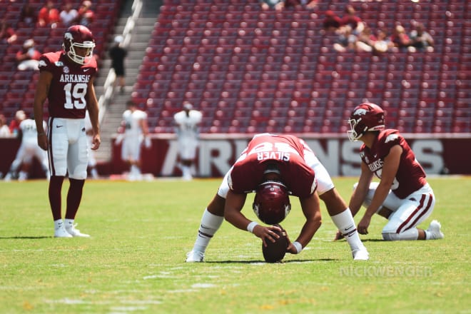 Connor Limpert (19) is gone, but the Razorbacks do return their starting long snapper and holder in Jordan Silver and Jack Lindsey, respectively.