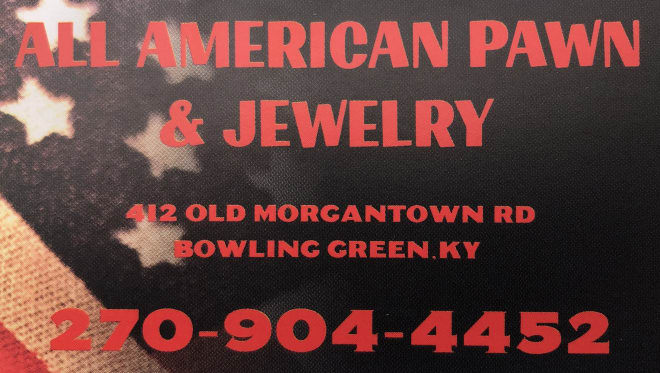 ¡All American Pawn & Jewelry se enorgullece de servir al área de Bowling Green con todas sus necesidades de empeño, venta y compra!  Pasa y ve a la pandilla en 412 Old Morgantown Road para obtener excelentes ofertas en joyas, armas de fuego, productos electrónicos, herramientas y mucho más.  ¡All American Pawn & Jewelry ha estado en el negocio por más de 20 años y esperamos poder servirle!