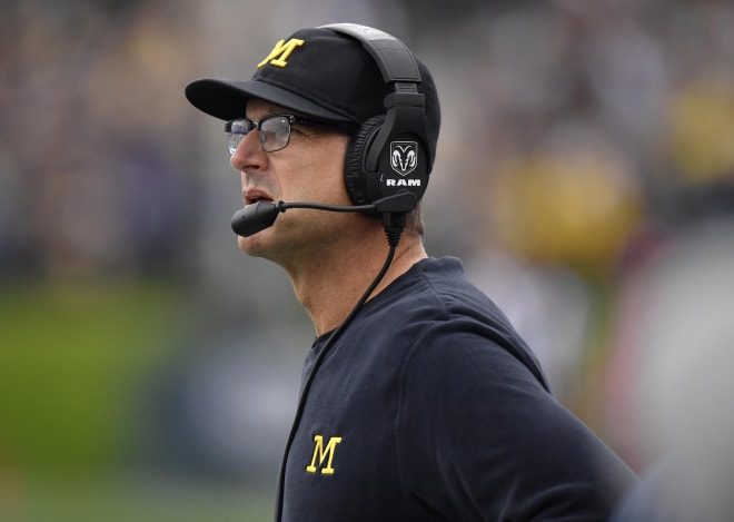 Jim Harbaugh is looking at how the 2019 recruiting class fits in, but working on 2020 and beyond.