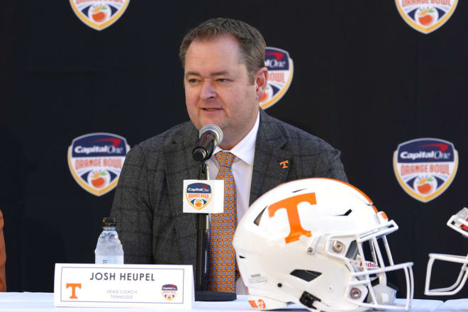 Tennessee head coach Josh Heupel speaks during a news conference for the Orange Bowl NCAA college football game, Wednesday, Dec. 7, 2022, in Hollywood, Fla. Tennessee will play Clemson in the Orange Bowl on Dec. 30. (AP Photo/Lynne Sladky)