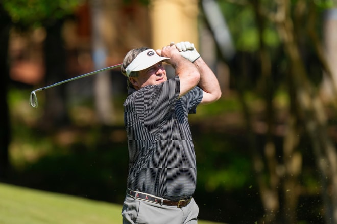 Kirby Smart talked some football and golf during the Chick-fil-A Peach Bowl Challenge.