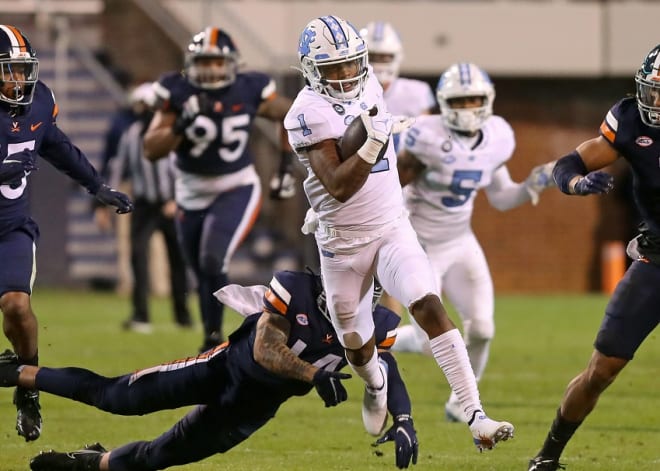 Khafre Brown (1) will have an elevated role in the Orange Bowl, and he and a few other Heels may be ready to break out.