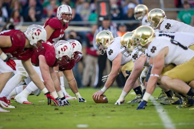 No. 7 Stanford takes on No. 8 Notre Dame Saturday night in South Bend. 