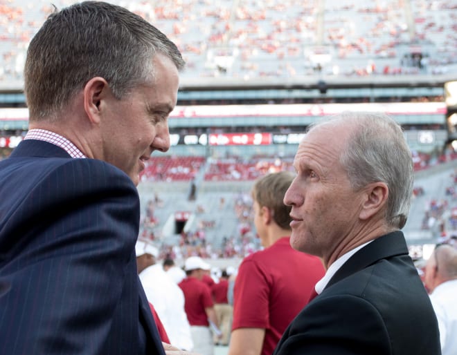 Alabama Crimson Tide AD Greg Byrne and University of Alabama president Stuart Bell will be tasked with shaping the Crimson Tide's response to the COVID-19 pandemic (Marvin Gentry-USA TODAY Sports).