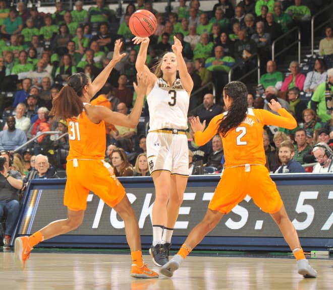 Marina Mabrey's 20 points, seven assists and four steals sparked the Irish to a dramatic 84-70 win versus No. 6 Tennessee.