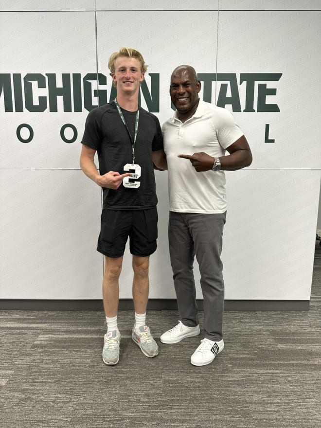 2024 three-stat quarterback Henry Hasselbeck with Michigan State head coach Mel Tucker (Photo courtesy of Henry Hasselbeck)