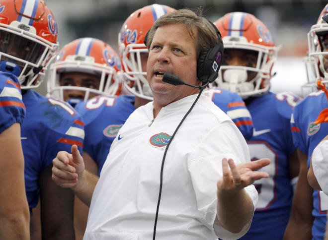 Oct 28, 2017; Jacksonville, FL, USA; Florida Gators head coach Jim McElwain reacts during the first half against the Georgia Bulldogs at EverBank Field.