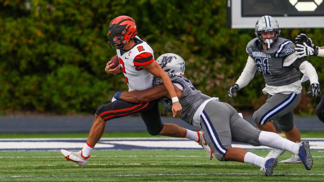 Lorenzo Hernandez makes a tackle (Photo: Monmouth Athletics)