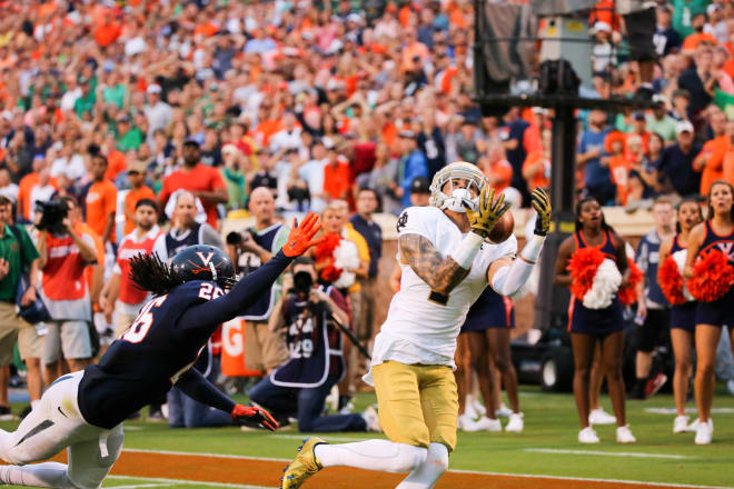 Wideout Will Fuller’s late touchdown grab gave the Fighting Irish a thrilling 34-27 win at Virginia in 2015.