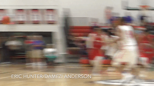 Eric Hunter makes this pass to Damezi Anderson in transition for an alley-oop.