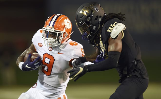 Travis Etienne turned in a game-high 102 rushing yards in Clemson's 2020 debut Saturday. (Winston-Salem Journal)