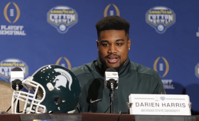 Five years after helping lead Michigan State to the College Football Playoff, Darien Harris eager to pursue his passion for player engagement as a member of Mel Tucker's coaching staff.