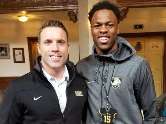 Army fullback coach with Rivals 2-star WR and Army commit, Jalen Banks