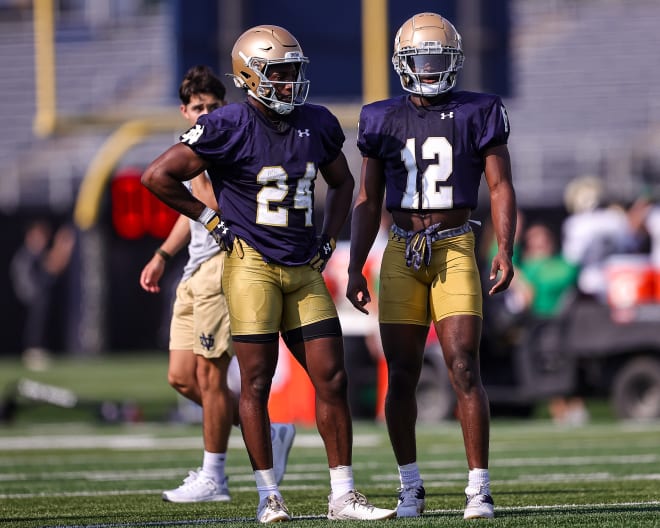 Sophomore Jadarian Price (24) and freshman Jeremihay Love (12) are looking to bolster Notre Dame's running back rotation.