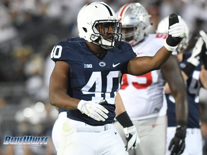 Jason Cabinda offers a thumbs up in the Lions' 24-21 win against Ohio State.