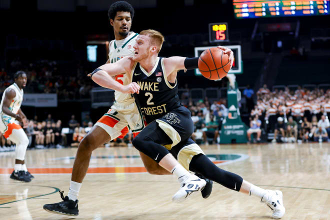 Wake Forest's Cameron Hildreth drives last season against Miami. 