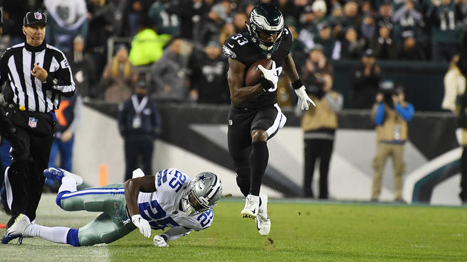 Running back Josh Adams rushed for a team-high 47 yards in Philadelphia's 27-20 loss to the Dallas Cowboys.