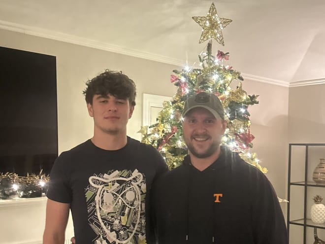 Tight end commit Cole Harrison during his in-home visit with Alec Abeln.