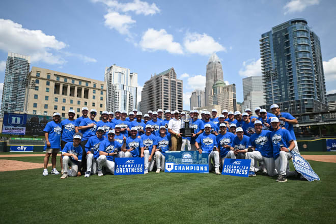 Duke poses after winning the ACC championship. 