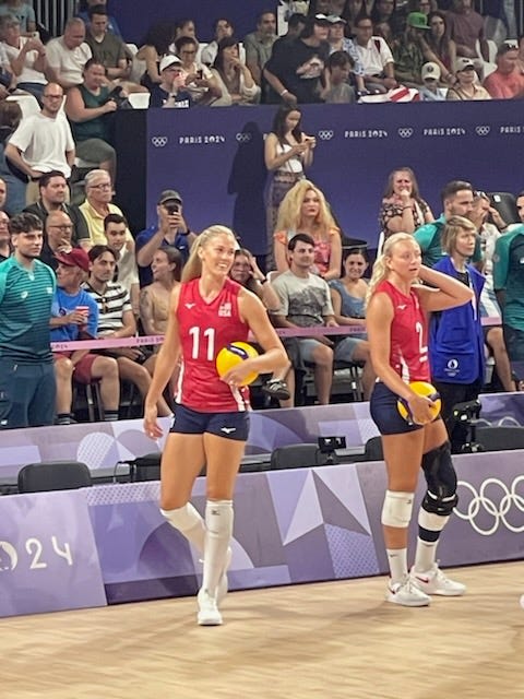 Annie Drews (11) during warmups for a match against Serbia on Wednesday, July 31, 2024 at the Summer Olympics in Paris