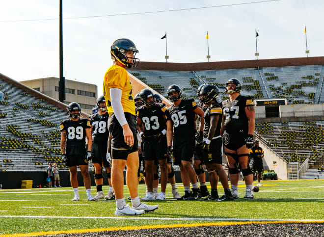 QB Cade McNamara is shown at practice with his teammates on a picture released by the Hawkeye football team on Saturday, August 26, 2023.