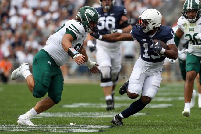 New CU transfer commit Rayyan Buell looks to make a tackle in a game against Penn State back in 2022.