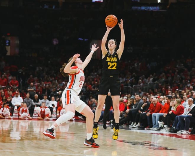 Caitlin Clark hits a long three against Ohio State