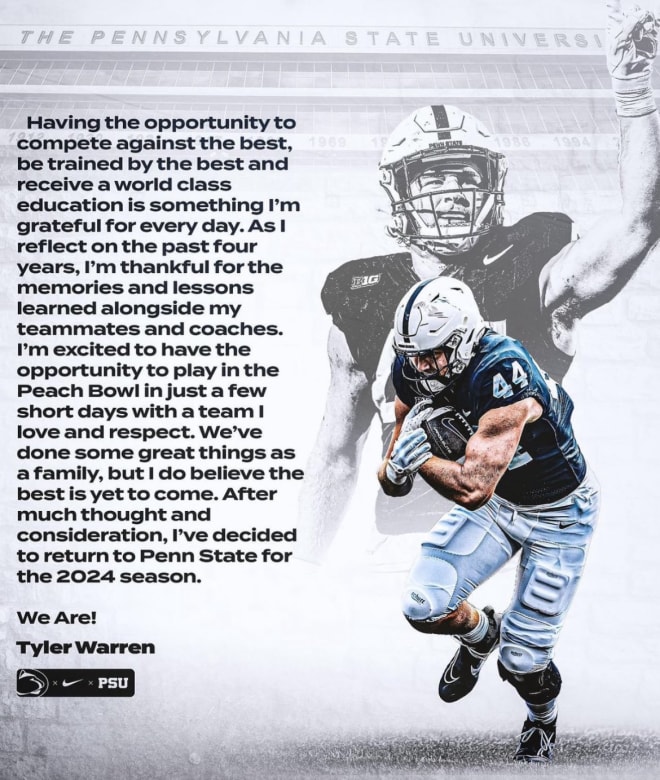 Penn State TE Tyler Warren to return in 2024