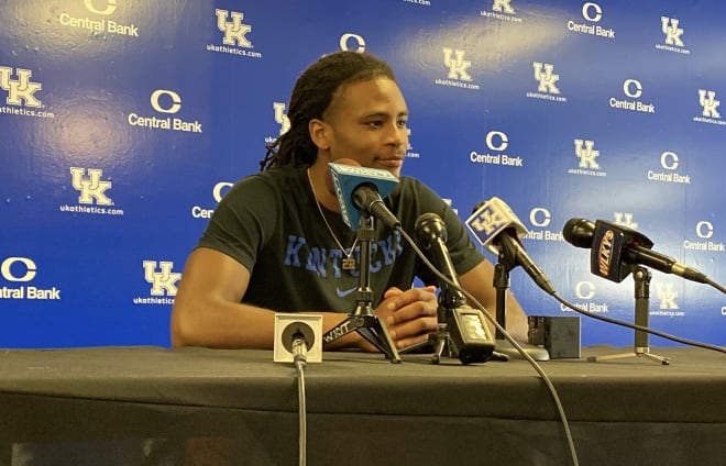 Kentucky freshman guard Cason Wallace fielded questions from the local media on Thursday.