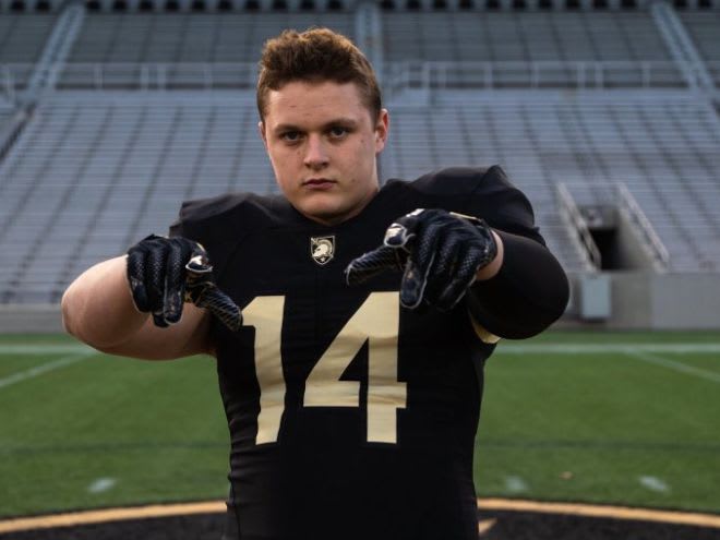 Rivals 3-star DE prospect, Cole Aubrey during his recent OV to Army West Point