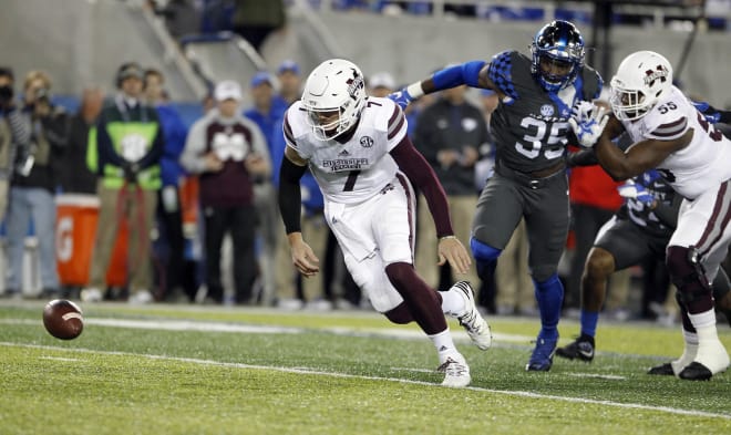 Nick Fitzgerald (MSU) chases a fumble on Saturday (Mark Zerof/USA Today Sports)