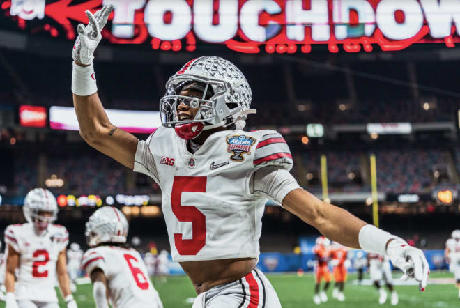 Ohio State Buckeyes football sophomore wide receiver Garrett Wilson posted a career-high 169 receiving yards against Indiana last fall.