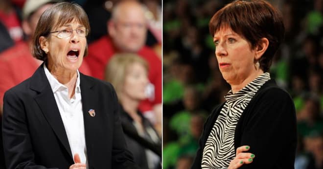 Tara VanDerveer (left) has 1,067 career wins while Muffet McGraw has 921. They also have 20 Final Fours and four national titles between them.
