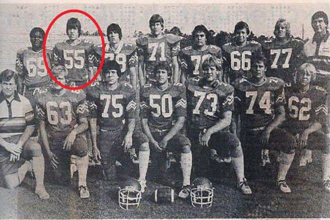 Jim Hickey (circled in red) as part of Choctawhatchee High School’s linemen in 1981.