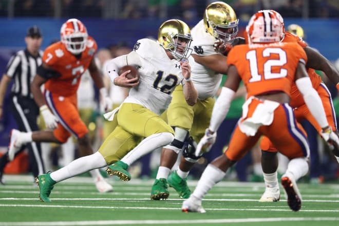 Notre Dame fifth-year senior quarterback Ian Book versus Clemson in 2018