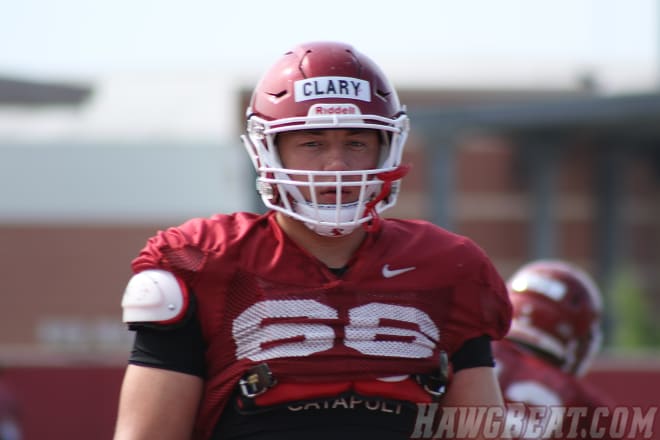 Senior Ty Clary has started at center, right guard and left guard for the Razorbacks.